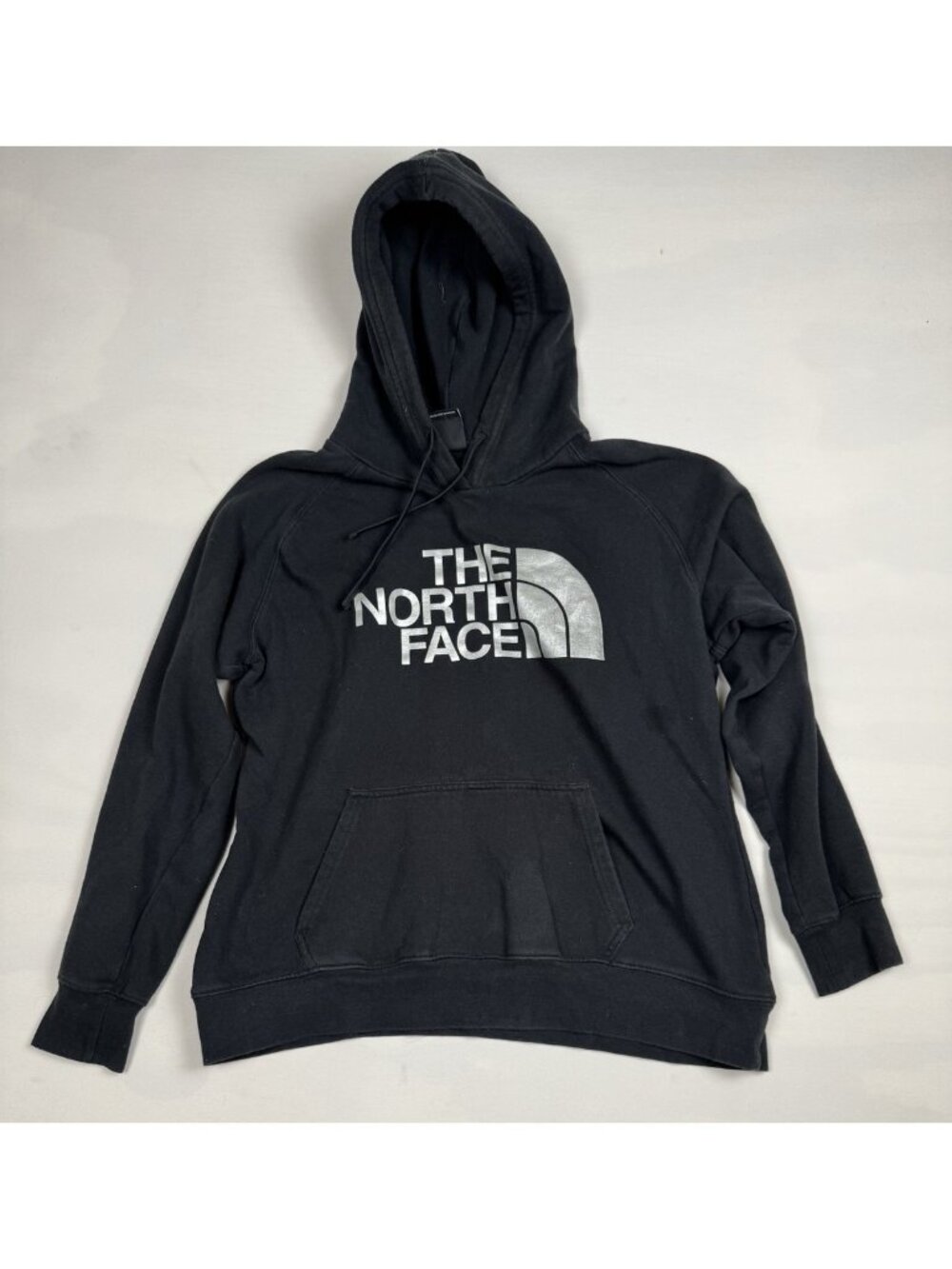 The North Face Half Dome Pullover Hoodie Womens L Black Silver Logo Sweatshirt